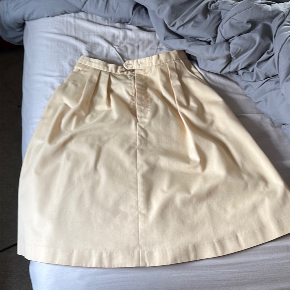 Cream Pleated Knee-Length Skirt for Work